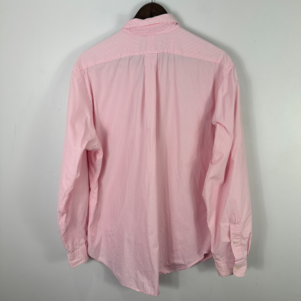 Ralph Lauren Button Up Shirt Mens 16.5 Pink White Striped Cotton Classic‎ Fit - Picture 2 of 8